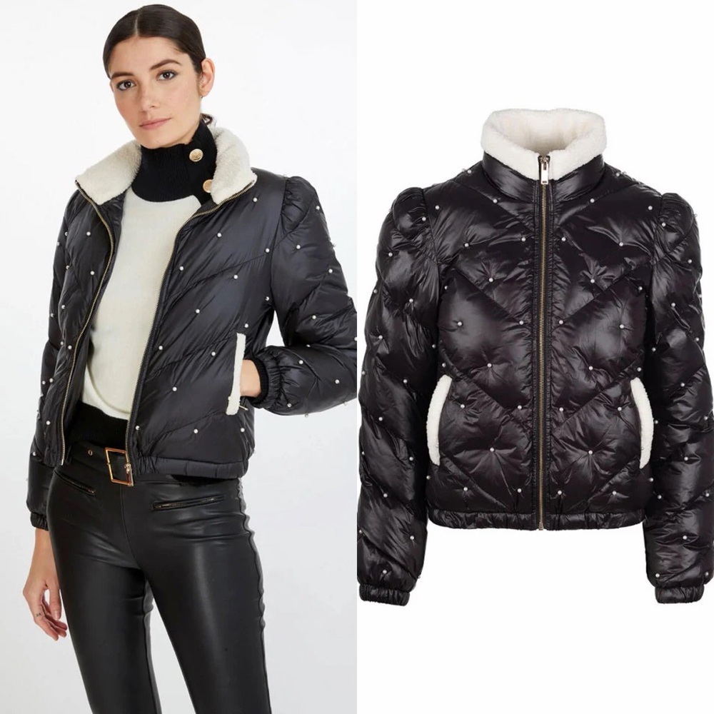 Generation Love Evie Pearl Puffer Jacket in Black Cream